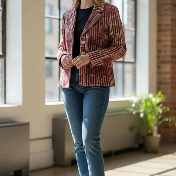CAbi Red and White Plaid Blazer - Picture 2 of 7